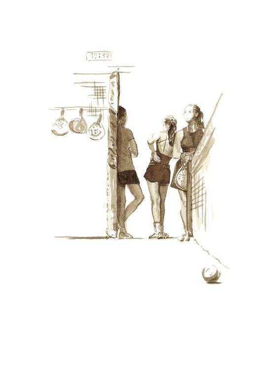 Girld waiting for padel drawing