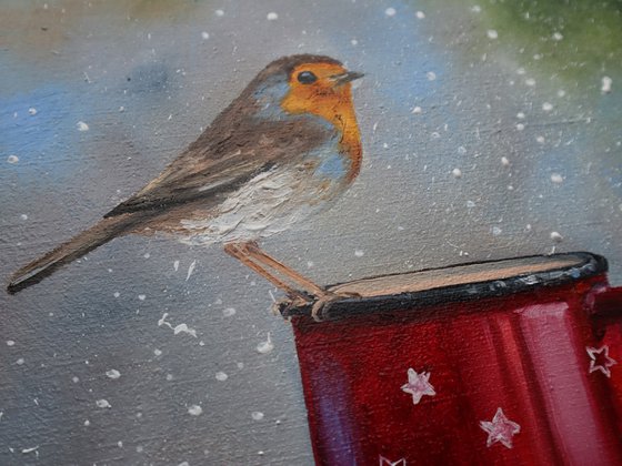 Winter Robin Bird, Xmas Art