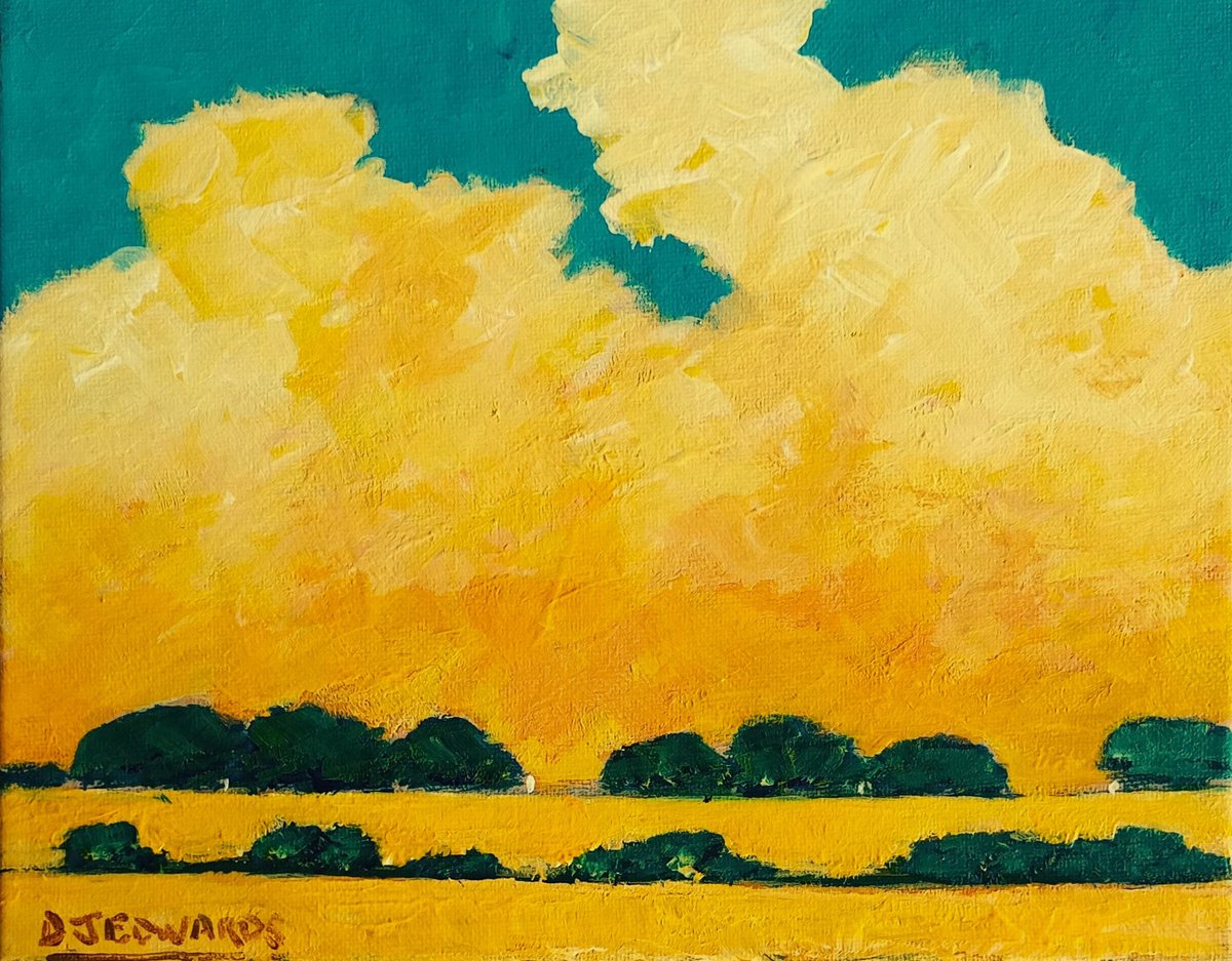 Impressionistic Landscape Acrylic Painting By David J Edwards, 10 X 8, Golden Afternoon Sun, Original Artwork