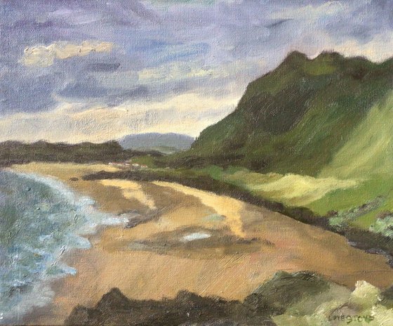 Rhossilli beach, Gower, south Wales. Oil painting
