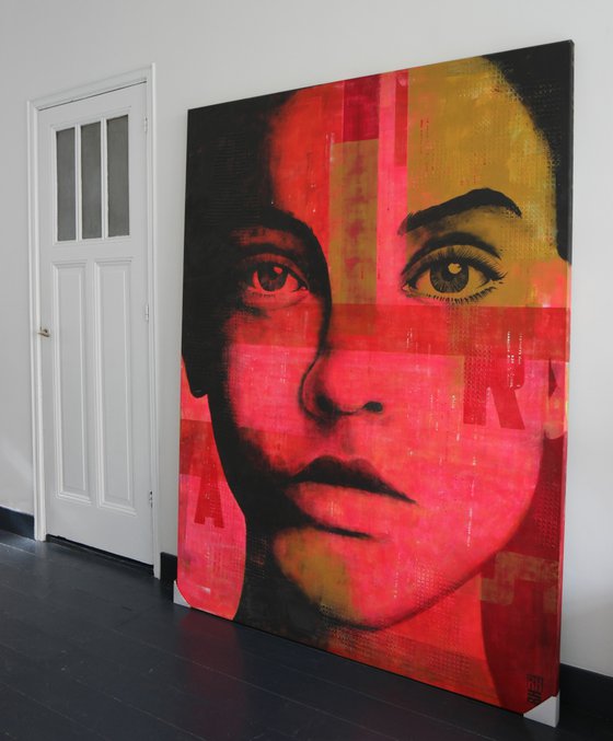 XL Painting - Pop Art Girl - Neon Squares - 150x200cm - Ronald Hunter - 06N