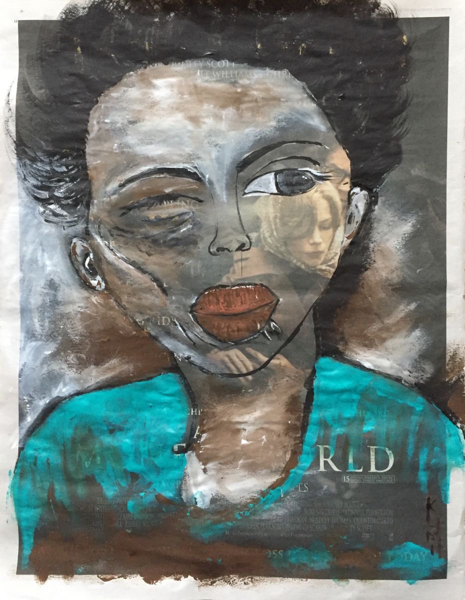 Hidden Faces Acrylic on Newspaper Face Art Woman of Colour Portrait 37x29cm Gift Ideas Ori... by Kumi Muttu