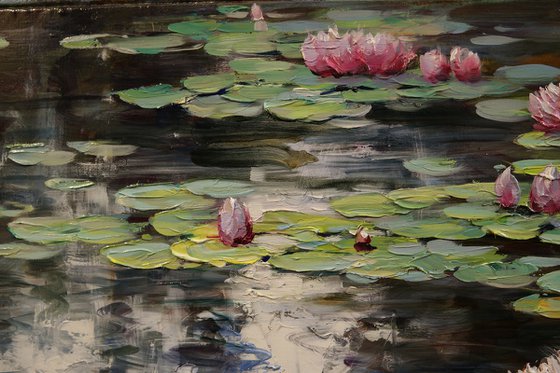"Pink Lilies on the Pond"
