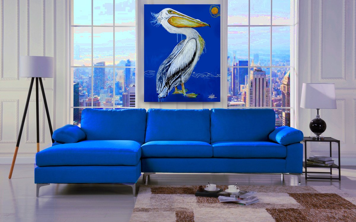 Expressive Animal Acrylic Painting By Loui Jover, 34 X 39", The Pelican, Original Artwork