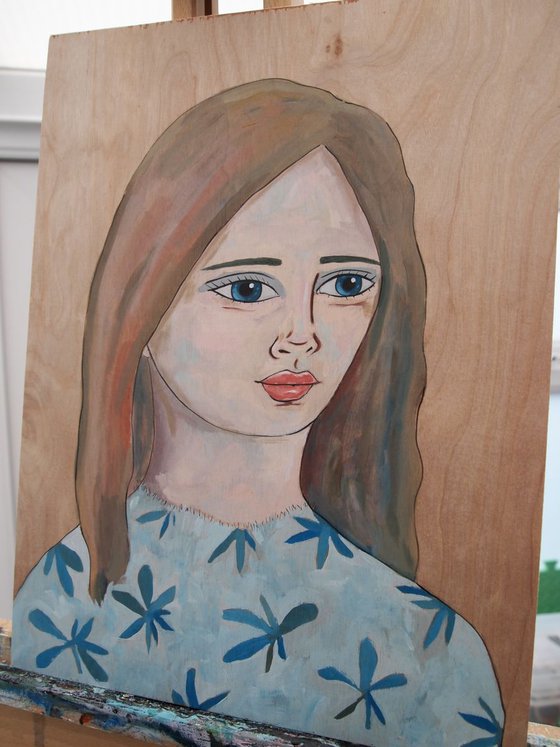 Portrait with Blue Flowers