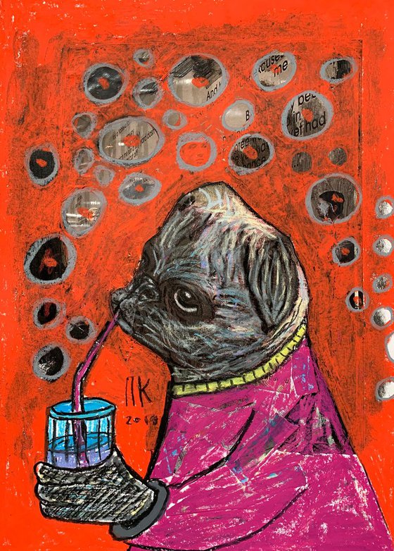 Pug and cocktail.