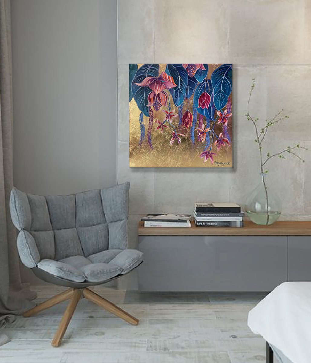 Impressionistic Botanical Oil Painting By Mary Voloshyna, 24 X 24", Flowers, Original Artwork