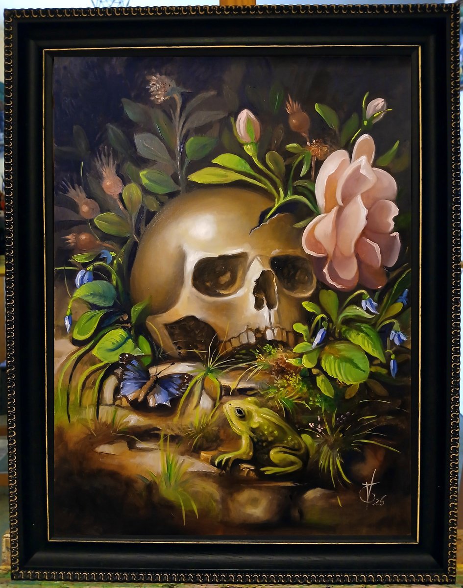 Surrealistic Oil Painting , Blue Butterfly By Valentina Toma