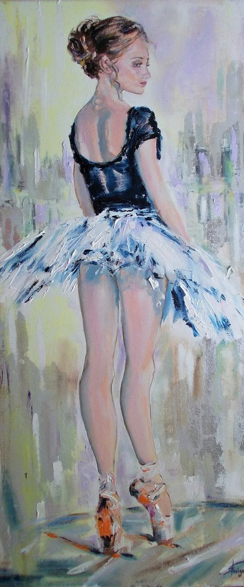 On Pointe  - Original mixed media ballerina painting by Antigoni Tziora