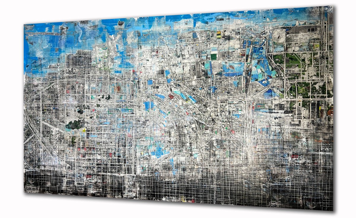 Abstract Transport Painting By Robert Tillberg, 80 X 48", City Planning, Original Artwork