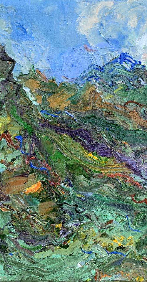 MOUNTAIN LANDSCAPE - landscape art, Caucasus, mountainscape, mountain, expressive  73x92 by Karakhan