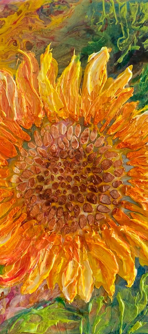 Sunflower Impasto by Lena Owens at OLena Art