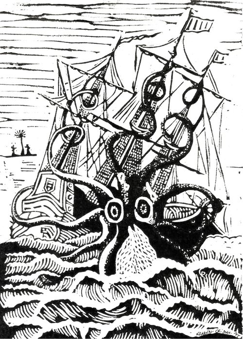 Black and White - Pirates and the Octopus by Reimaennchen - Christian Reimann