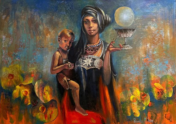 " Toubou " African Woman and Child