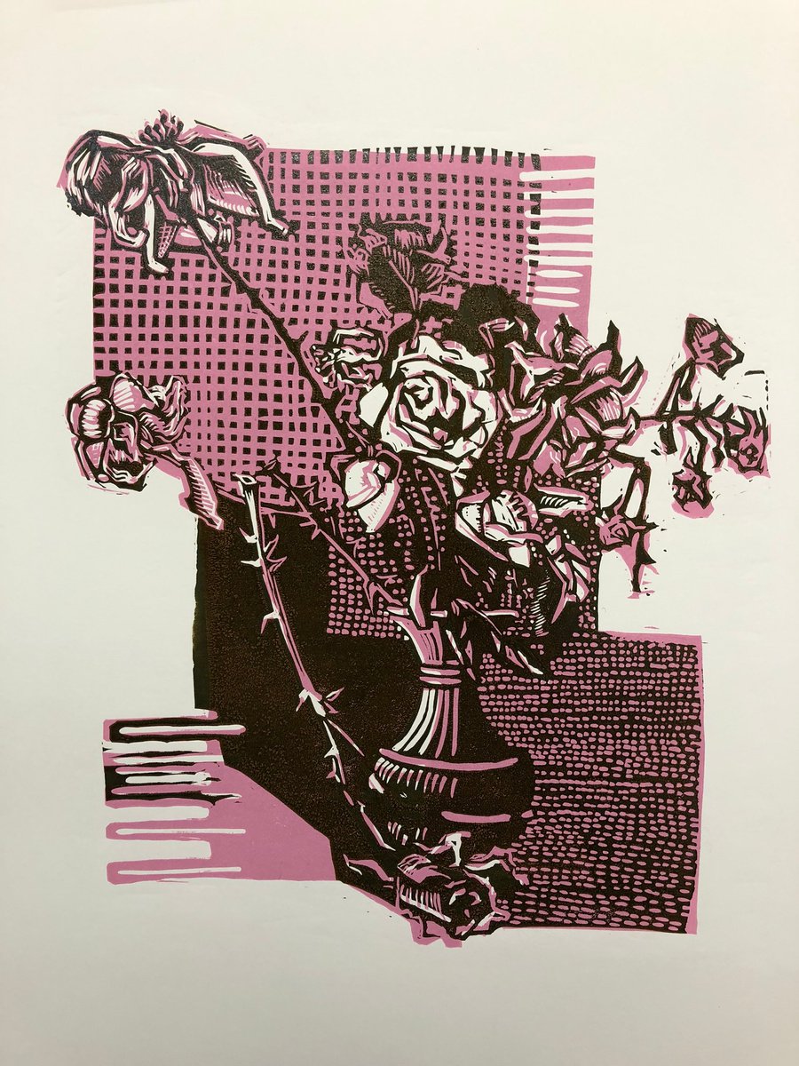 Winter. Linocut in two colors. by Maria Zaytseva