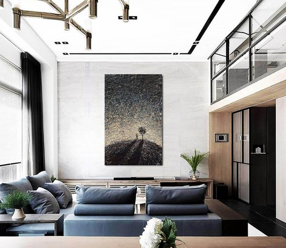 Black and white meaningfull painting Abstract interior painting with sens