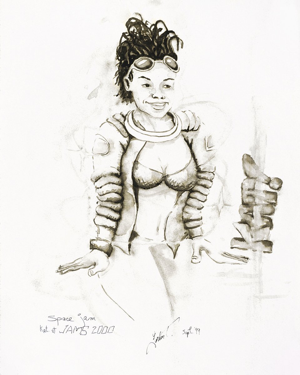 Expressive Portrait Watercolour By Gordon T., 11 X 13, Space Jam Kat At Jams 2000, Original Artwork