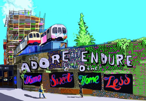 A3 Adore and Endure (Light Blue), East London Illustration Print