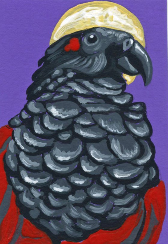 ACEO ATC Original Miniature Painting Halloween Dracula Parrot Bird Art-Carla Smale