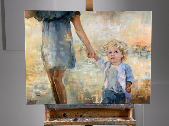 Oil Astract Figurative Painting 70x50 cm Take my hand
