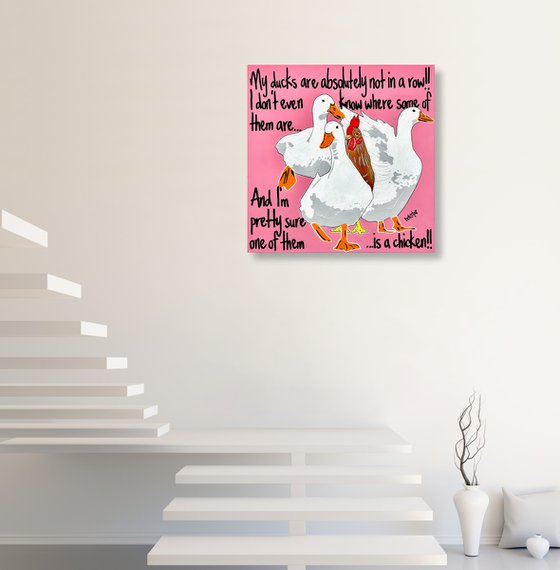 Ducks in a Row Pink Chicken 61cm x 61cm