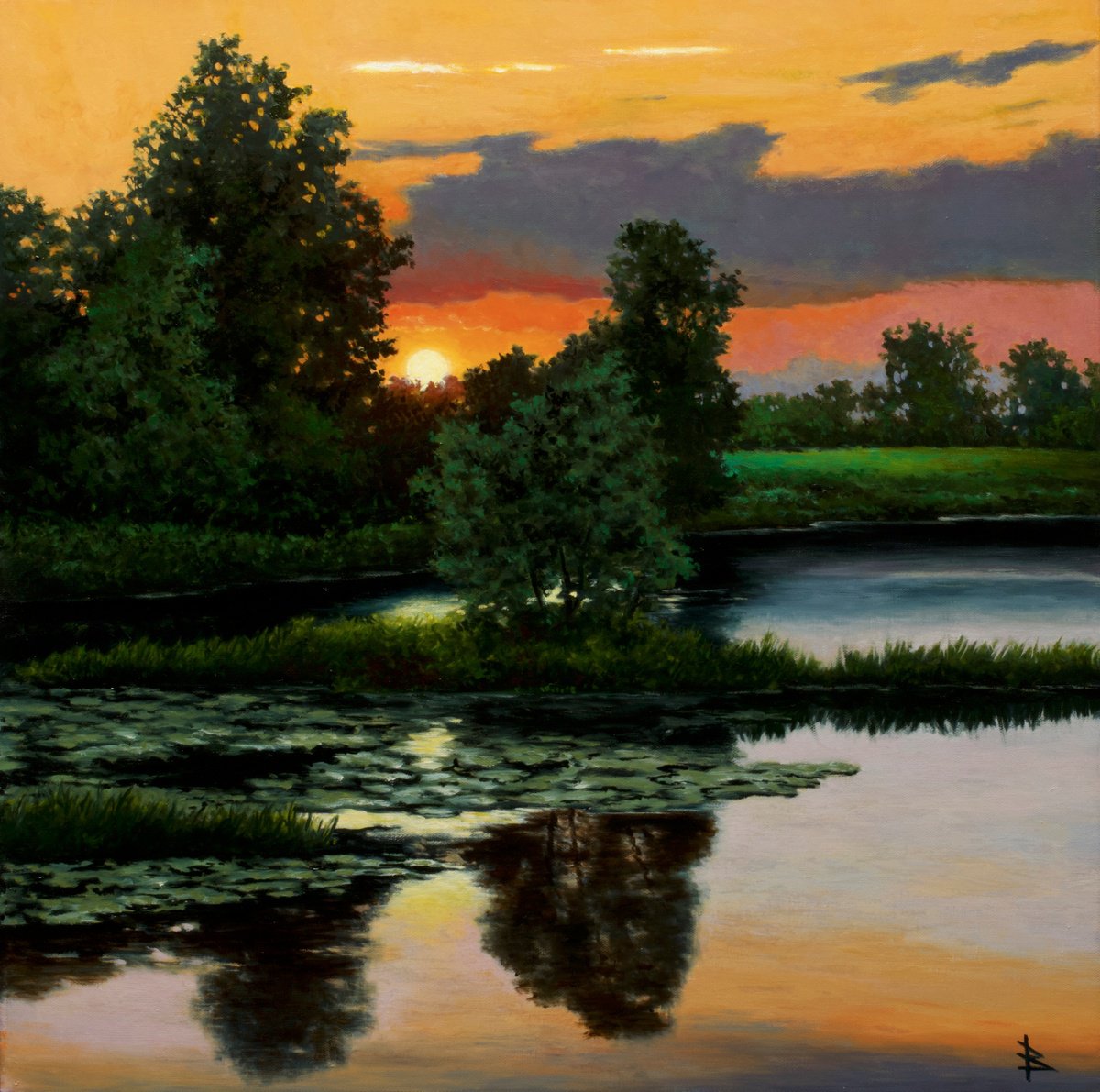 Impressionistic Landscape Oil Painting By Oleg Baulin, 20 X 20", Summer Memories, Original Artwork