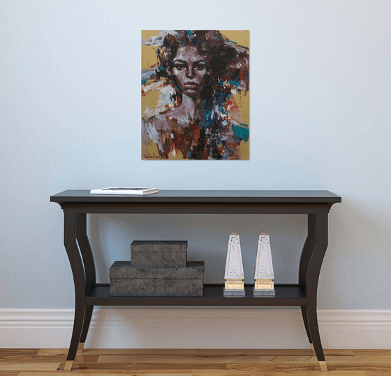 Abstract woman portrait on Gold Original acrylic painting