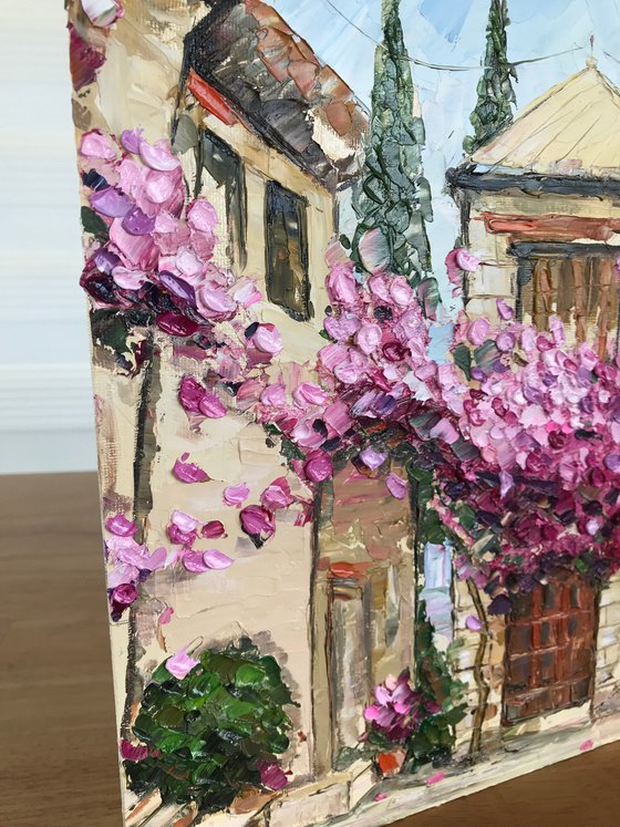 Romantic cityscape impasto painting 30x30cm