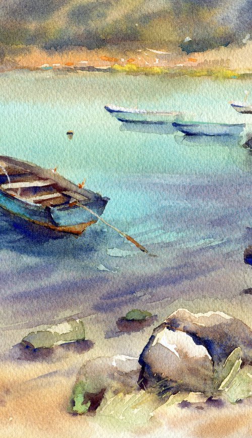 Boat by the sea in Montenegro by Yulia Evsyukova