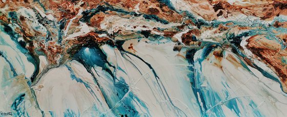 Southern Belle 240cm x 100cm Teal White Oxide Abstract Art