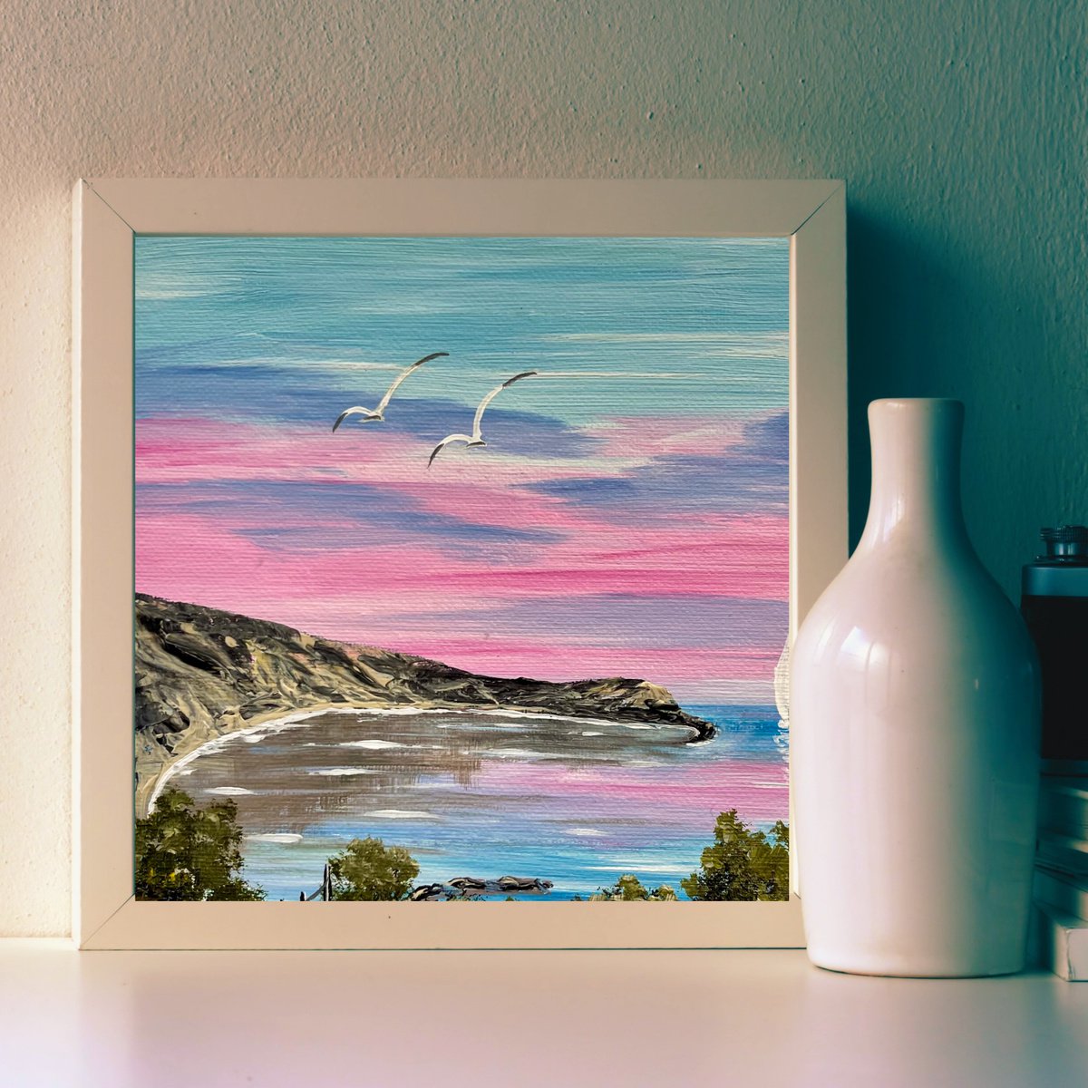 Lulworth Cove Under a Pink Sky