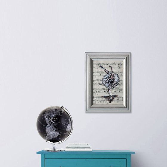 Framed Ballerina XVIII -Vintage Music Page, GIFT idea