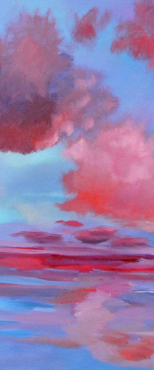 Red Clouds. Large painting, 36" x 36". by Veta  Barker