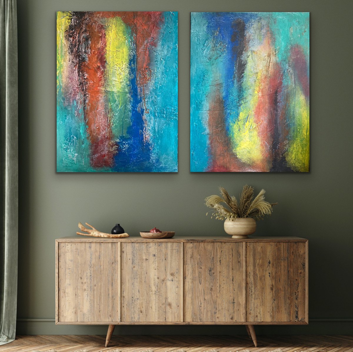 Twins but not Twins - Colours - Ex large - Abstract - Diptych by Alessandra Viola