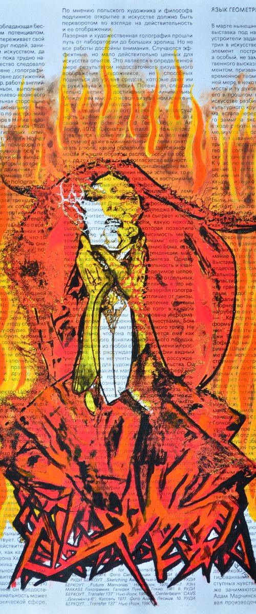 Burning Lady - Collage Art on Vintage Page by Jakub DK - JAKUB D KRZEWNIAK