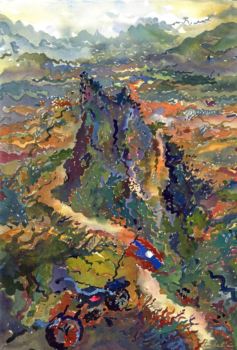 Impressionistic Landscape Watercolour By Tanbelia, 15 X 22", Nam Xay View Point, Original Artwork