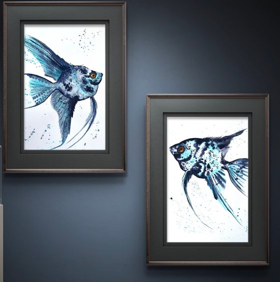 Set of 2 Exotic Blue fish