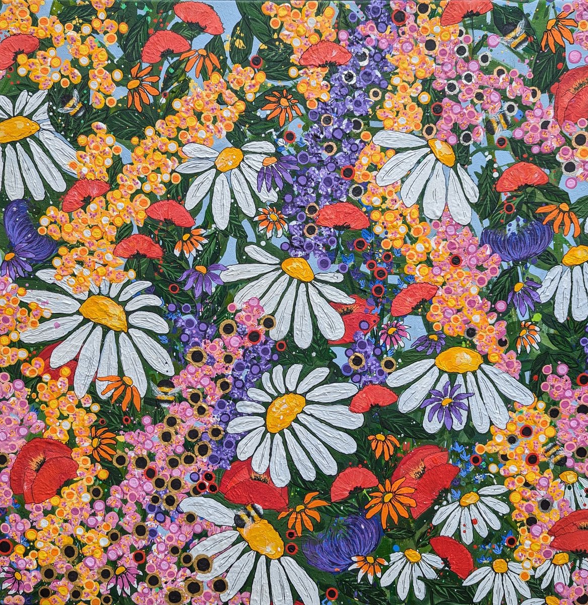 Impressionistic Landscape Acrylic Painting By Lucy Moore, 24 X 24", How Does Your Garden Grow..., Original Artwork