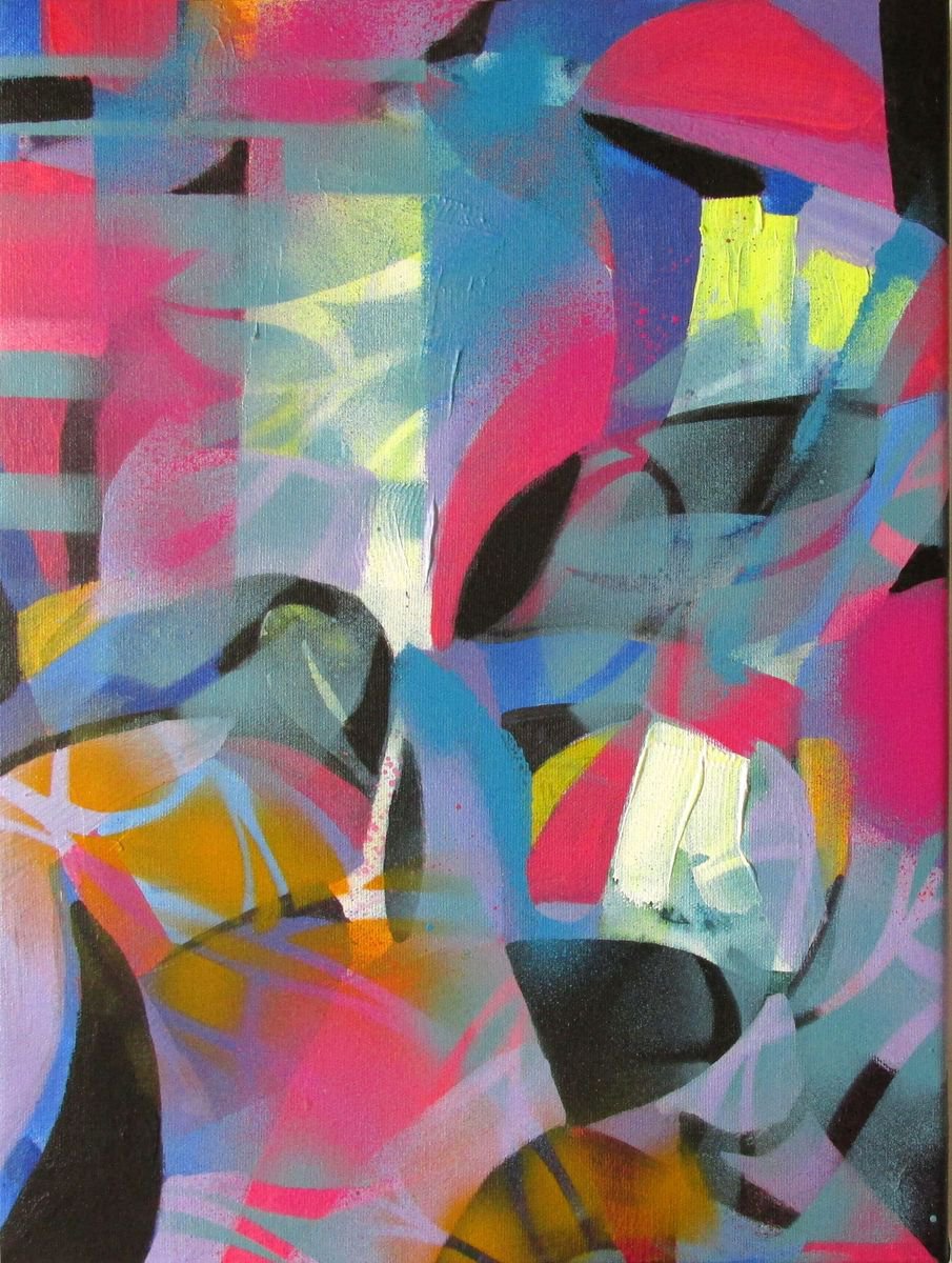 Abstract Acrylic Painting By Alfred Ng, 12 X 16, Paths, Original Artwork