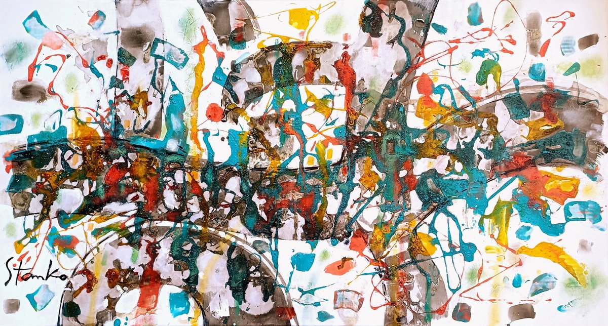 Abstract Painting By Stanislav Bojankov, 51 X 28", Winter Melody-I, Original Artwork