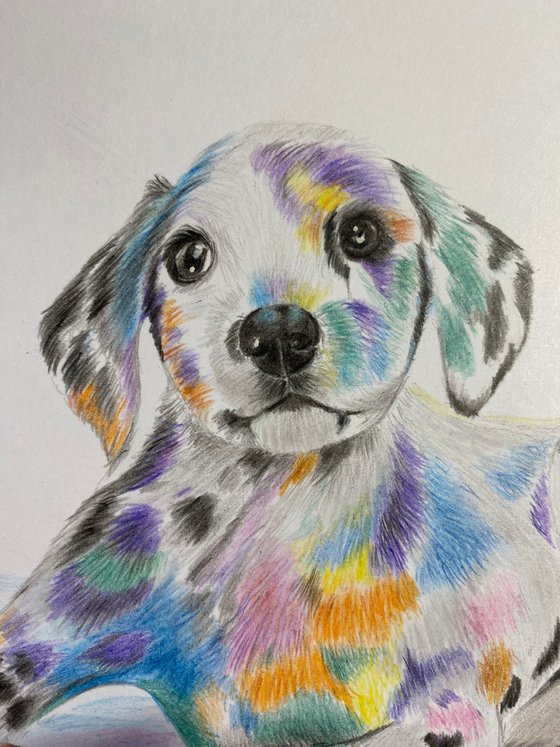 Paint splattered dog