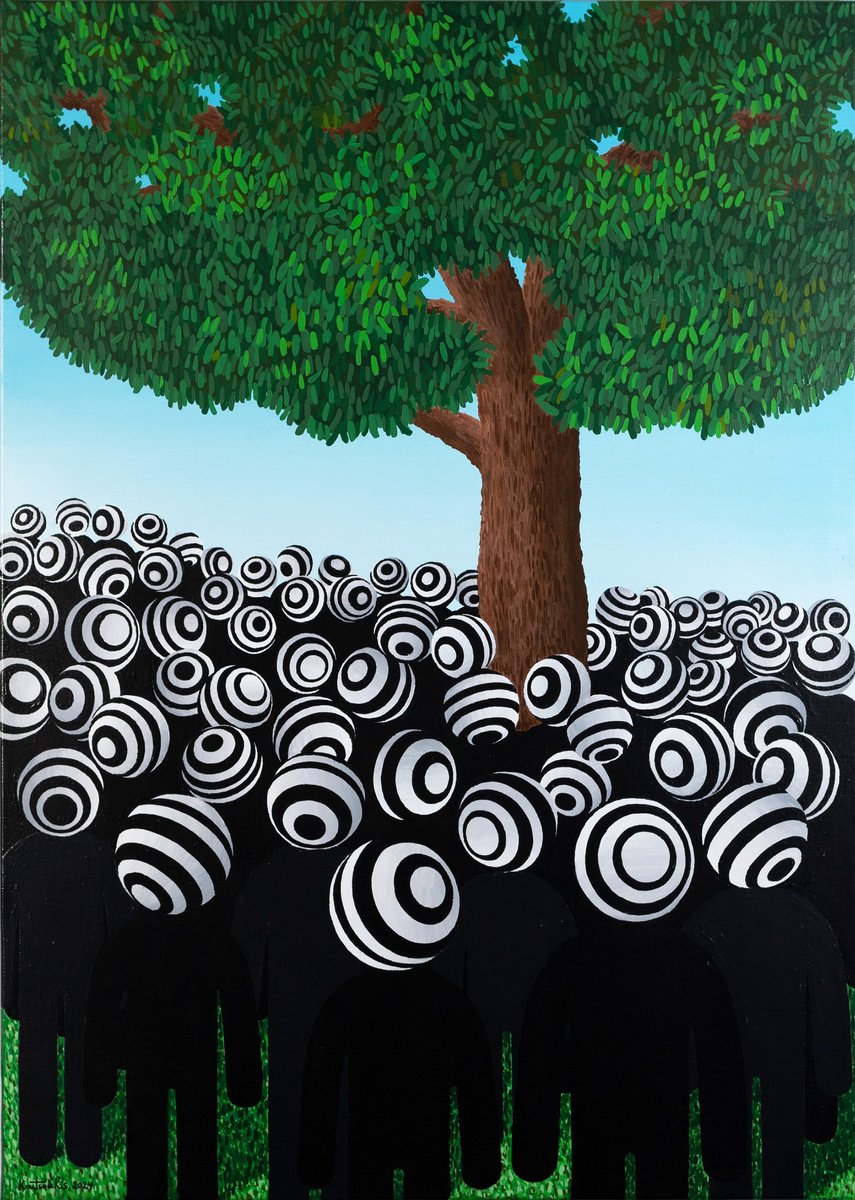 Geometric Abstract Acrylic Painting By George Koutsouris, 20 X 28, The Last Tree On The Earth, Original Artwork