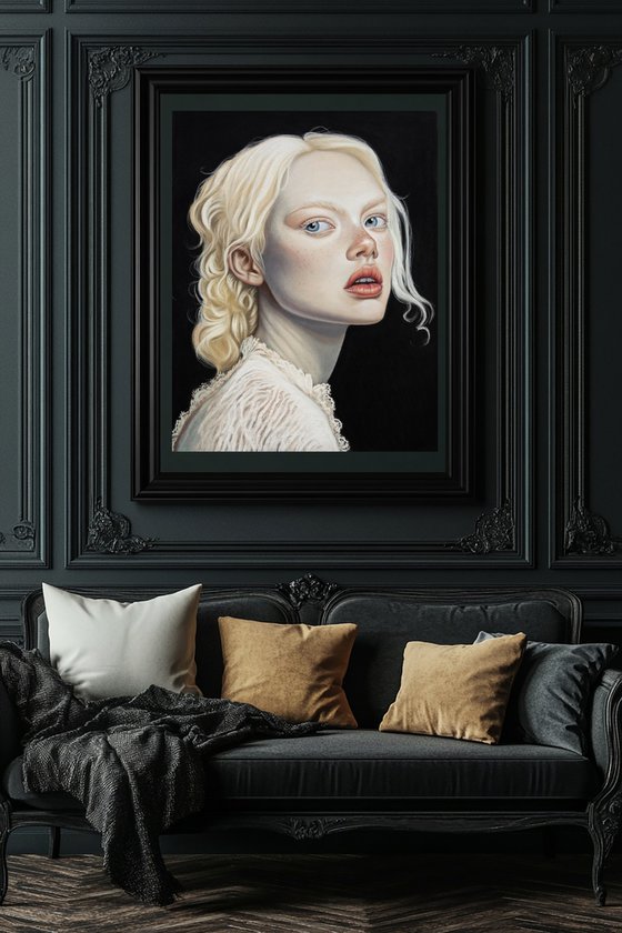 Albino girl in laсe dress