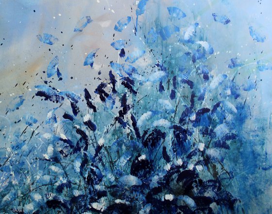 "Riding The Blues" - Super sized floral landscape painting