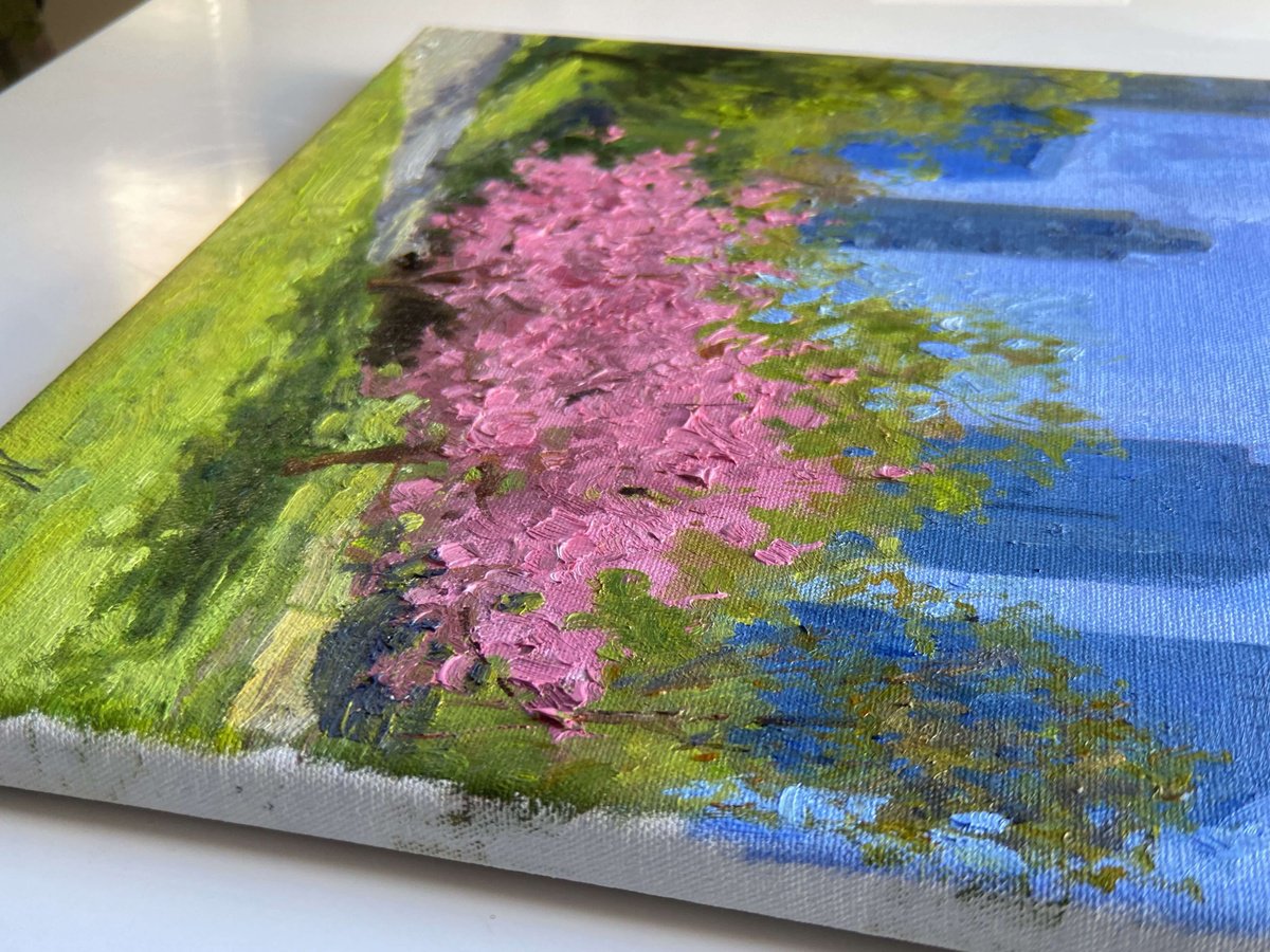 Impressionistic Botanical Oil Painting By Nataliia Nosyk, 14 X 11", Cherry Blossom In Central Park, Original Artwork