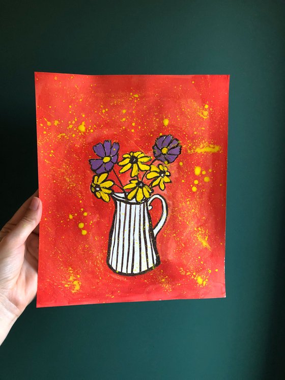 Flowers in vase on Red