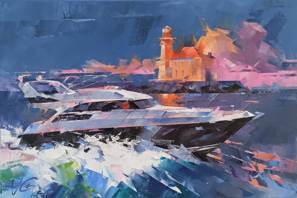 Impressionistic Landscape Oil Painting By Volodymyr Glukhomanyuk, 35 X 24", Rio, Mulo, Sunrise, Original Artwork