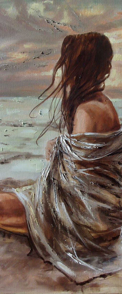 " MAGIC PLACE ... "- SKY SEA SAND liGHt  ORIGINAL OIL PAINTING, GIFT, PALETTE KNIFE by Monika Luniak