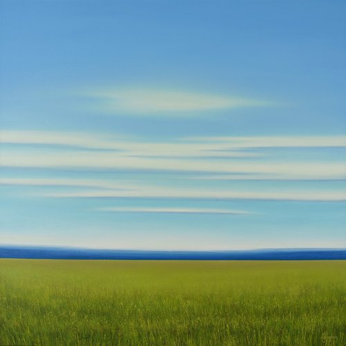 Verdant Green Field - Blue Sky Landscape by Suzanne Vaughan