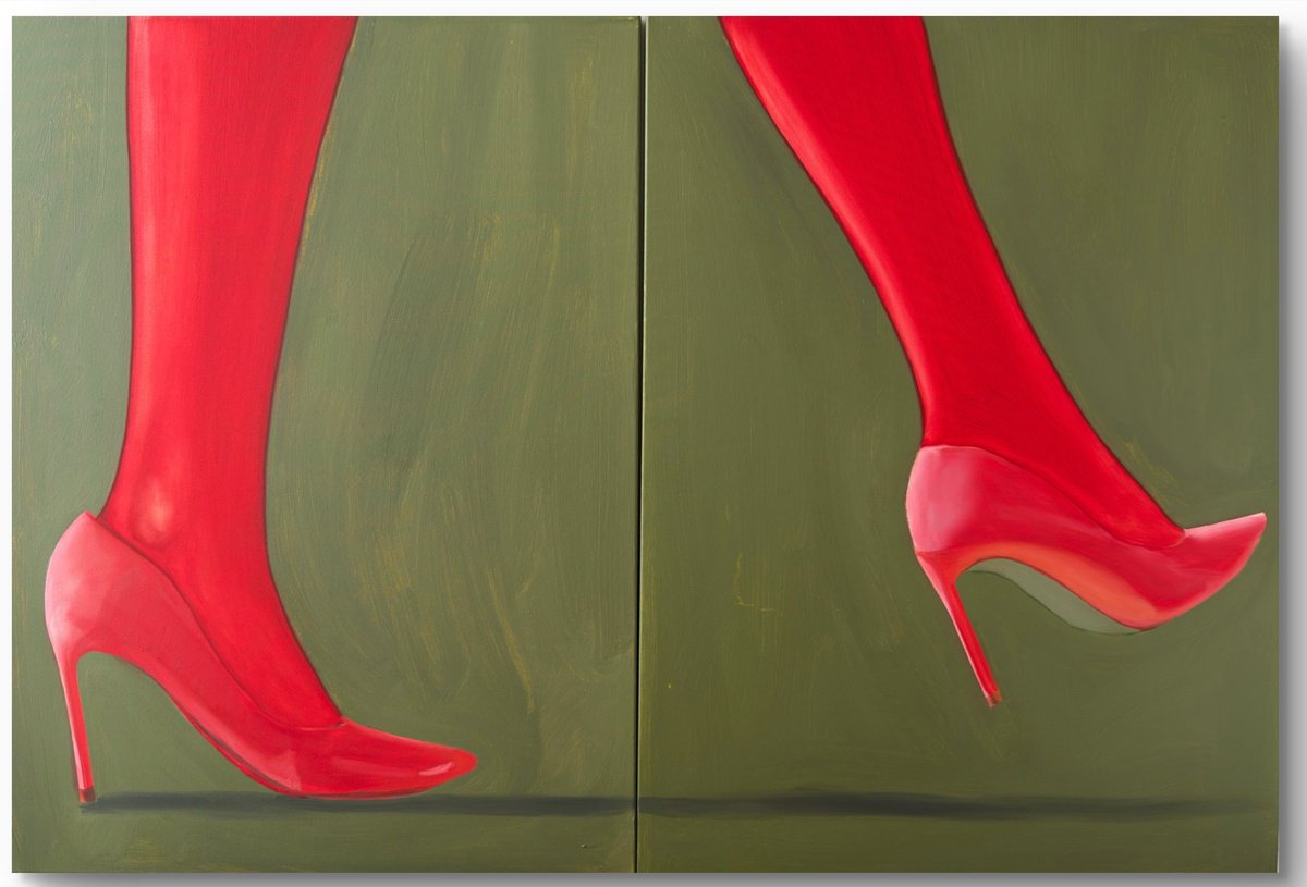 Urban And Pop Oil Painting , Red Step Diptych Painting By Anastasia Korsakova, 60 X 40, Artwork For Sale On Artfinder